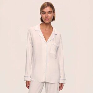 Eberjey Tencel Modal Gisele Long Sleeve Pajama TOP ONLY White Gray SMALL